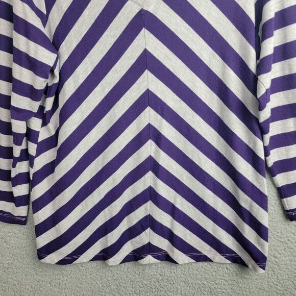 Zena Woman Tunic Shirt Womens L Navy Blue White V-Neck Flattering Angle Stripes - Picture 6 of 10